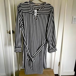 Loft Plus Striped Notch Collar Dress NWT
